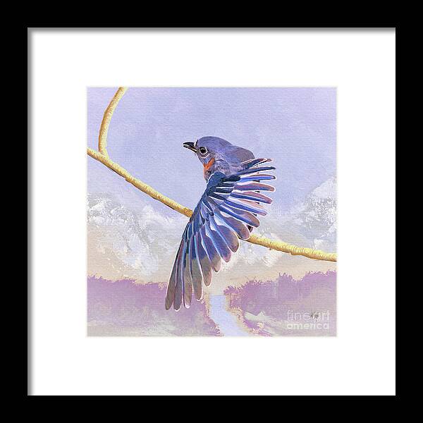 Bird Framed Print featuring the digital art A Bluebird In The Shenandoah Valley by Lois Bryan