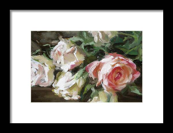  Framed Print featuring the painting A Bunch of Roses Detail 2 by Roxanne Dyer