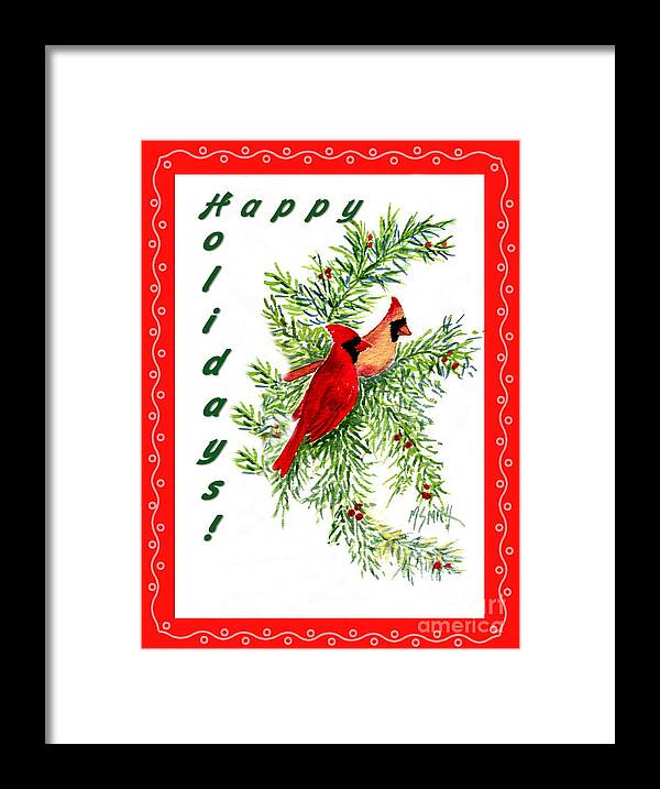Red Cardinals Framed Print featuring the painting A Cardinal Christmas by Marilyn Smith