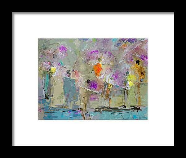 Urban Framed Print featuring the painting A Day For Umbrella Gathering by Lisa Kaiser