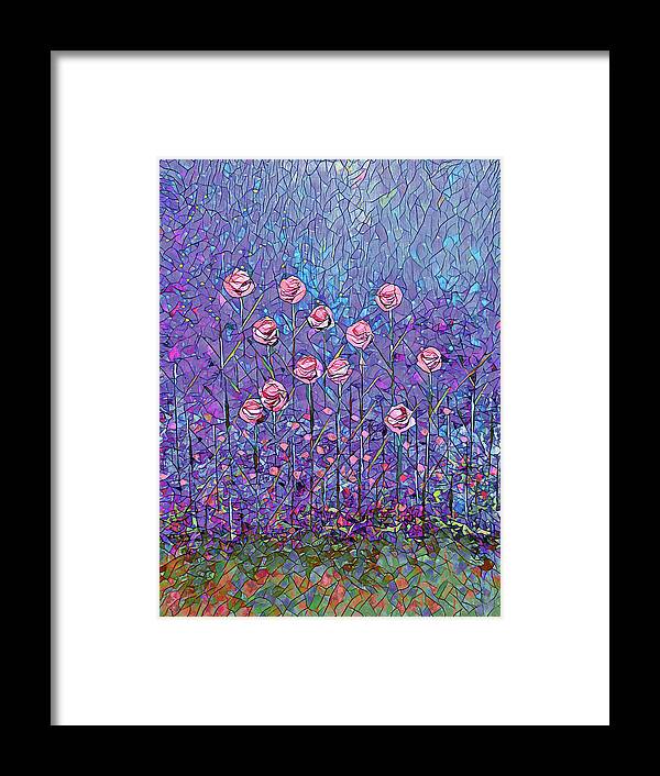 Roses Framed Print featuring the painting A Dozen Pink Roses Mosaic by Corinne Carroll