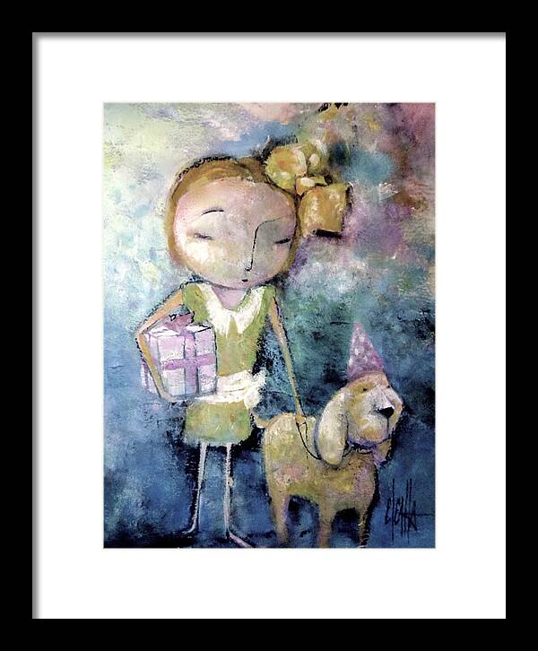 Girl Framed Print featuring the mixed media A Girl and Her Dog by Eleatta Diver