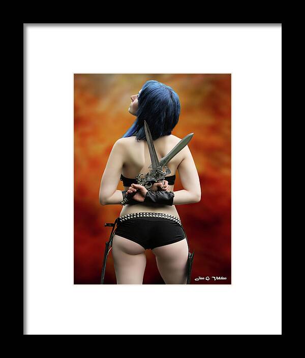 Girl Framed Print featuring the photograph A Girl And Her Knives by Jon Volden