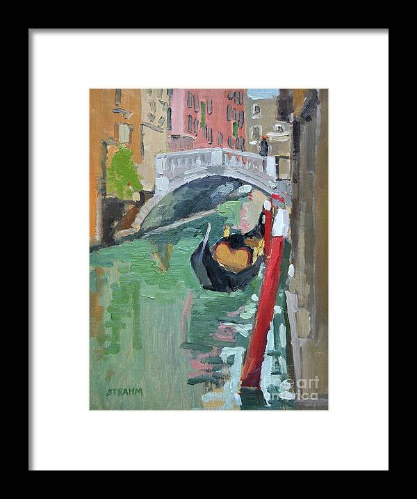 Gondola Framed Print featuring the painting A Gondolier and his Gondola, Venice, Italy by Paul Strahm