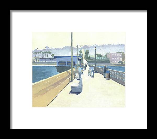 Ob Pier Framed Print featuring the painting A Good Day of Fishing, OB Pier, San Diego by Paul Strahm