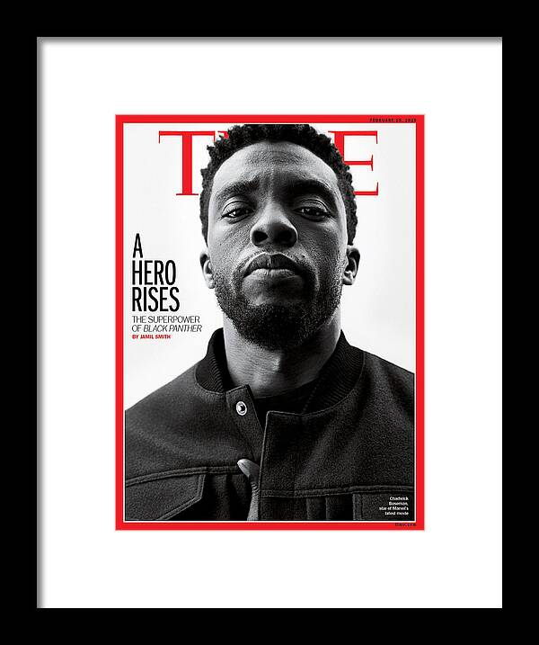 Chadwick Boseman Framed Print featuring the photograph A Hero Rises by Photograph by Williams and Hirakawa for TIME