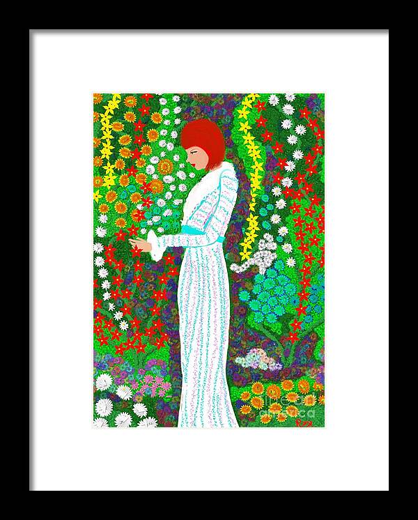 Flowers Framed Print featuring the digital art A lady in the garden by Elaine Hayward