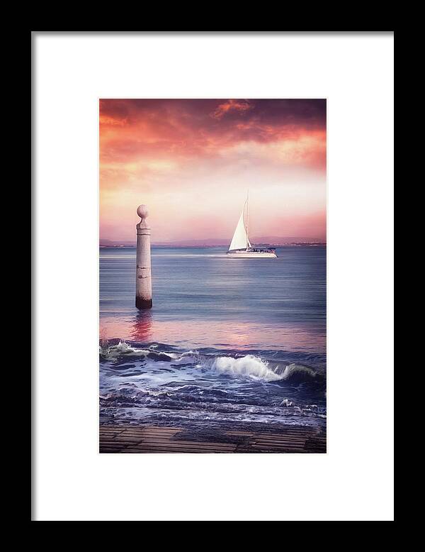 Lisbon Framed Print featuring the photograph A Lisbon Sunset by The Tagus River by Carol Japp