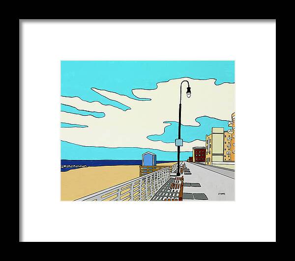Long Beach Boardwalk Long Island Ocean Sand New York Beach Framed Print featuring the painting A Long Beach Morning by Mike Stanko
