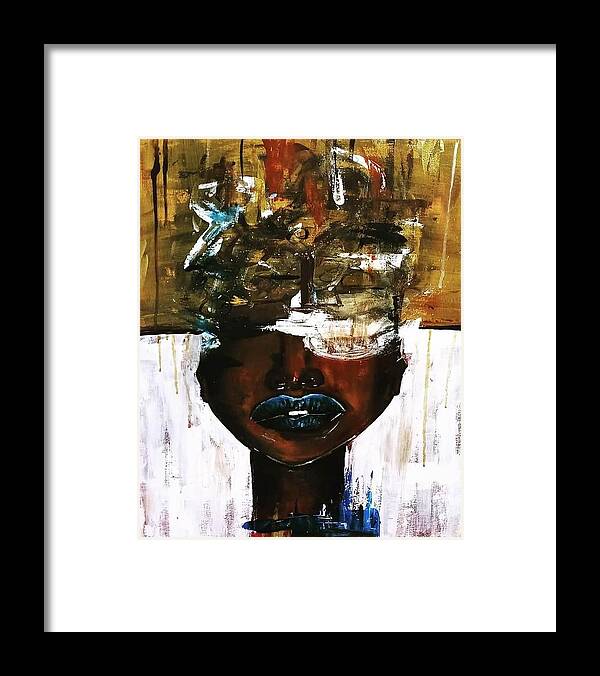 Fun Love Color Black Beauty Love Mind Soul Happy Framed Print featuring the painting A lot on her mind by Shemika Bussey