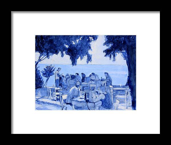 Dining Al Fresco Framed Print featuring the painting A Lunch in Crete by David Zimmerman