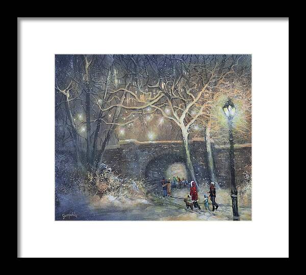 Snowfall Framed Print featuring the painting A Magical Walk by Tom Shropshire