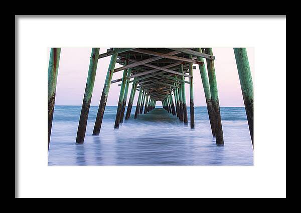 Bogue Inlet Pier Framed Print featuring the photograph A March Sunset at Bogue Inlet Pier - Emerald Isle North Carolina by Bob Decker