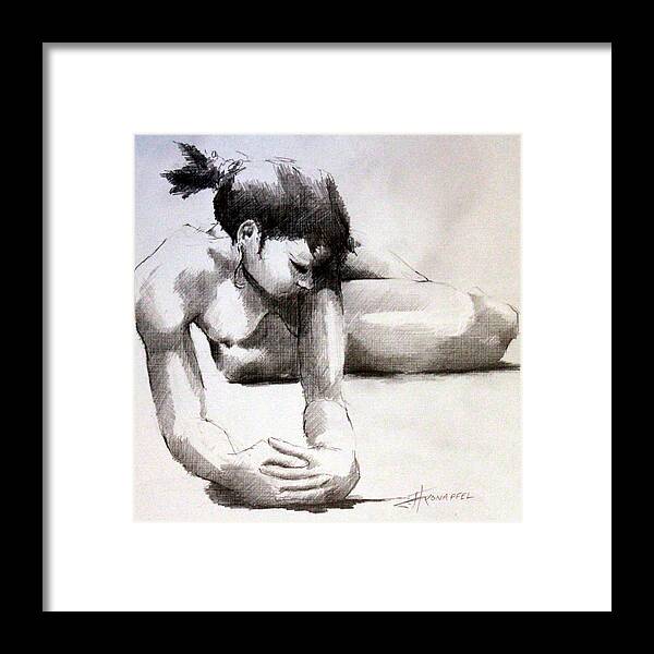 Figure Framed Print featuring the drawing A Moment of Solitude by Jim Fronapfel