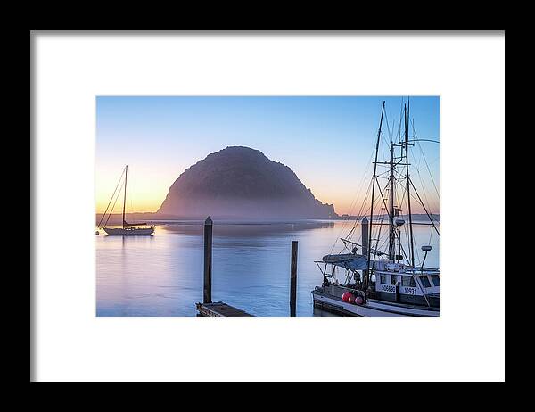 Sunset Framed Print featuring the photograph A Morro Bay Harbor Blue Hour by Joseph S Giacalone