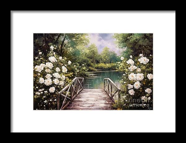 White Roses Framed Print featuring the painting A Place Of Tranquility by Tina LeCour