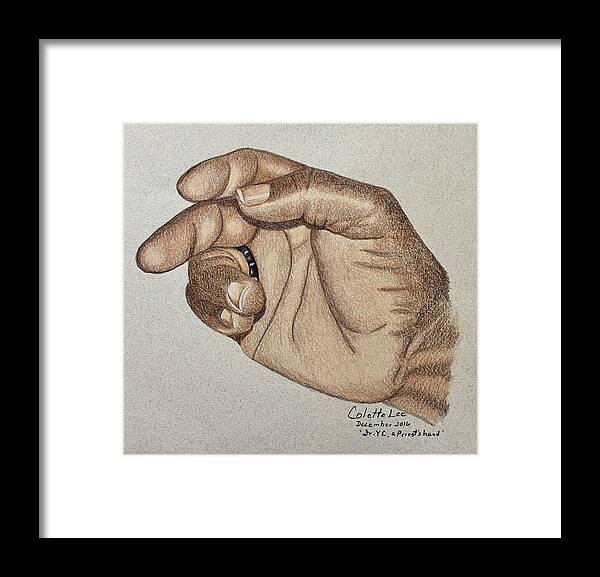 Hands Framed Print featuring the drawing A Priests Hand by Colette Lee