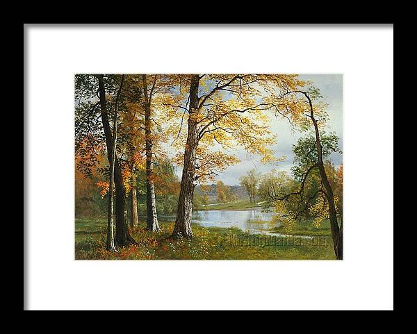 Architecture Framed Print featuring the painting A Quiet Lake by Albert Bierstadt2 by MotionAge Designs