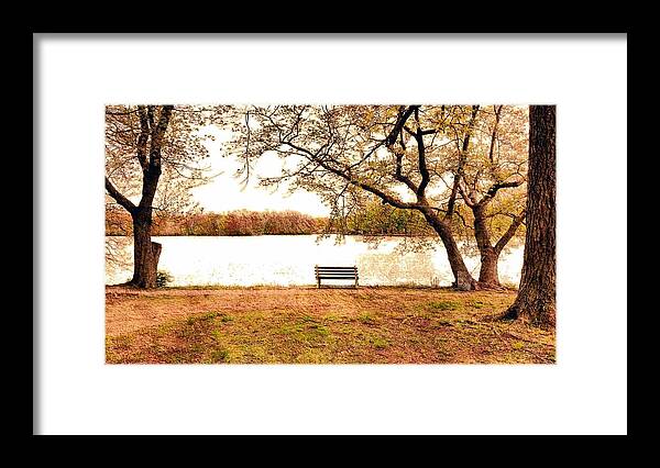 Autumn Lakeside Framed Print featuring the photograph A Quiet Spot on the Lake by Stacie Siemsen