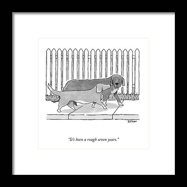 It's Been A Rough Seven Years. Framed Print featuring the drawing A Rough Seven Years by Asher Perlman