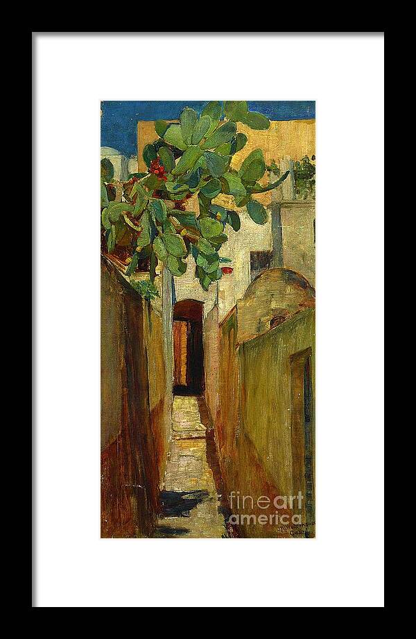 A Street In Capri Framed Print featuring the painting A street in Capri by John William Waterhouse
