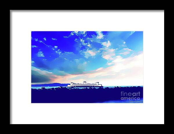 Ferry Framed Print featuring the digital art A Sunset Surprise at Edmonds Washington by Eddie Eastwood