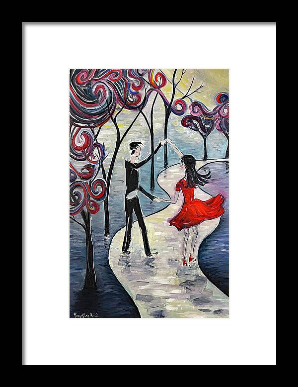 Romantic Couple Framed Print featuring the painting Dancing in the Moonlight by Roxy Rich