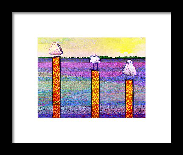 Beach Framed Print featuring the digital art A Trio Of Gulls by Rod Whyte