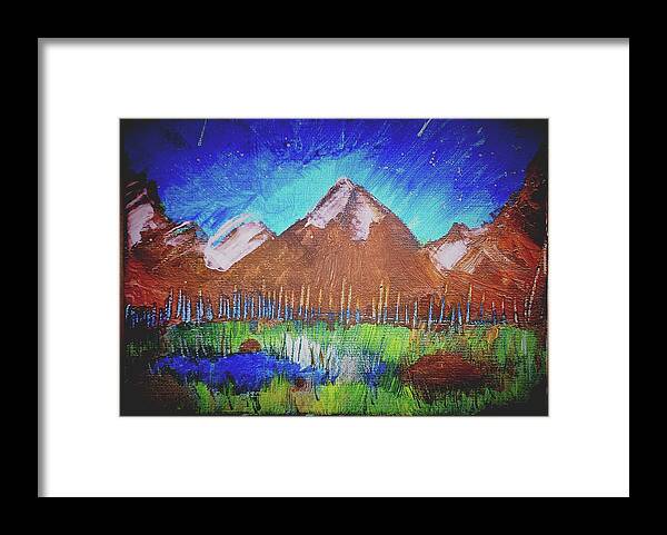 Landscape Design Framed Print featuring the painting A view of land by Don Ravi
