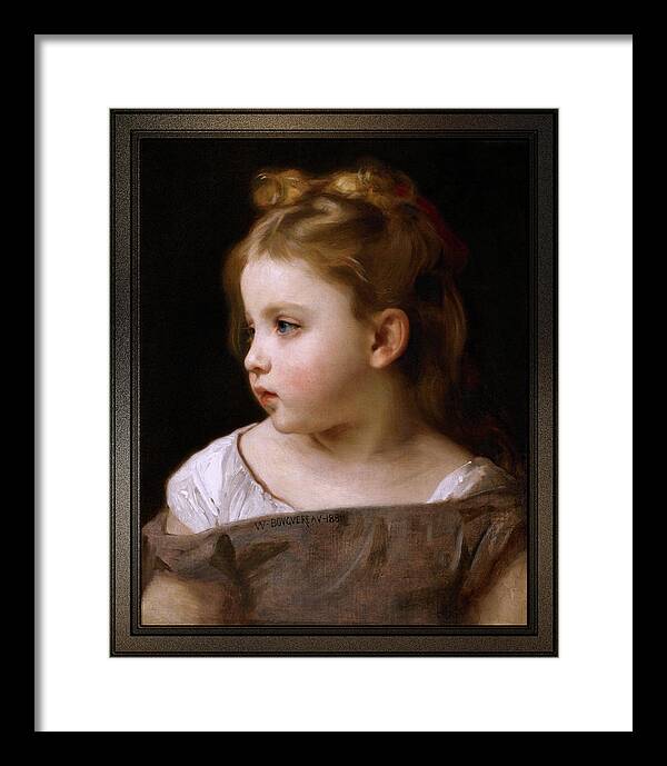 A Young Girl In Profile Framed Print featuring the painting A Young Girl In Profile by William-Adolphe Bouguereau by Rolando Burbon