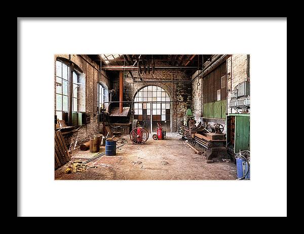 Abandoned Framed Print featuring the photograph Abandoned Workspace by Roman Robroek