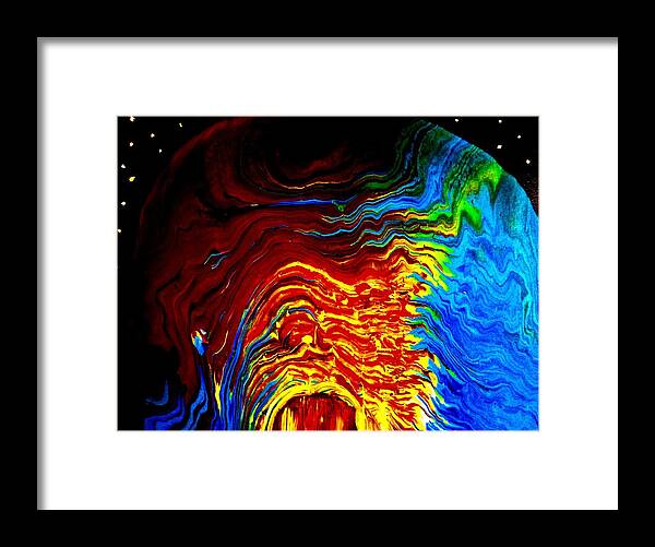Earth Fire Above Water Framed Print featuring the painting Above the Earth by Anna Adams