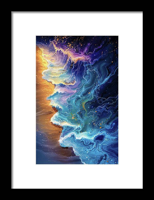 Abstract Framed Print featuring the digital art Abstract Art Cosmic Ocean 01 by Matthias Hauser