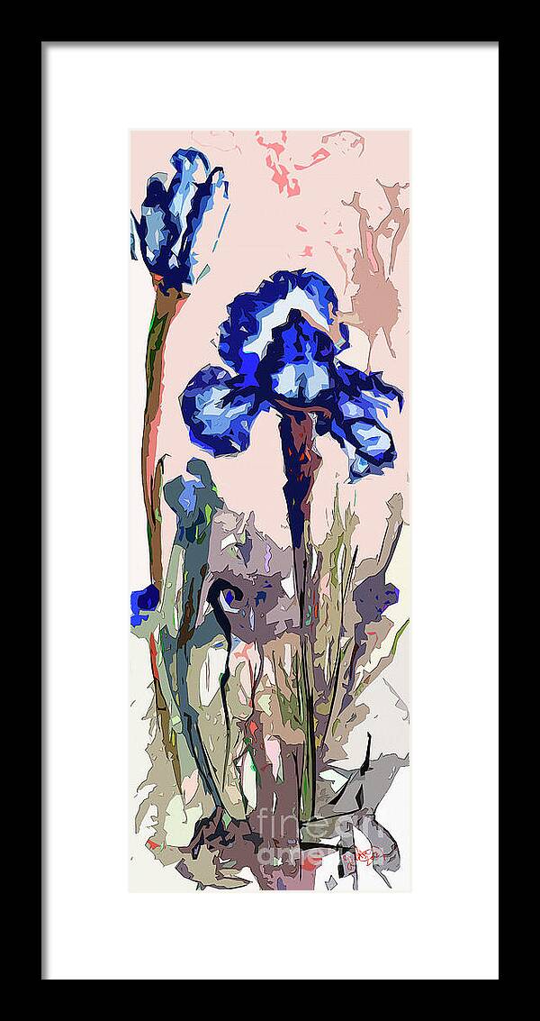 Abstract Art Framed Print featuring the mixed media Abstract Blue Bearded Iris Flowers by Ginette Callaway