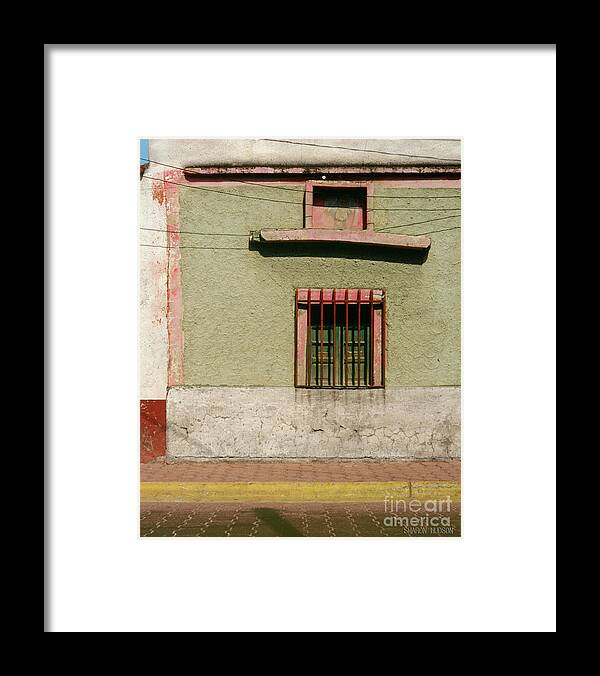 Abstract Framed Print featuring the photograph abstract buildings - Green Wall by Sharon Hudson