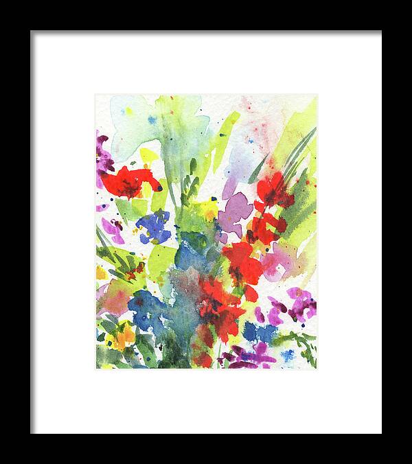 Abstract Flowers Framed Print featuring the painting Abstract Burst Of Flowers Multicolor Splash Of Watercolor IV by Irina Sztukowski