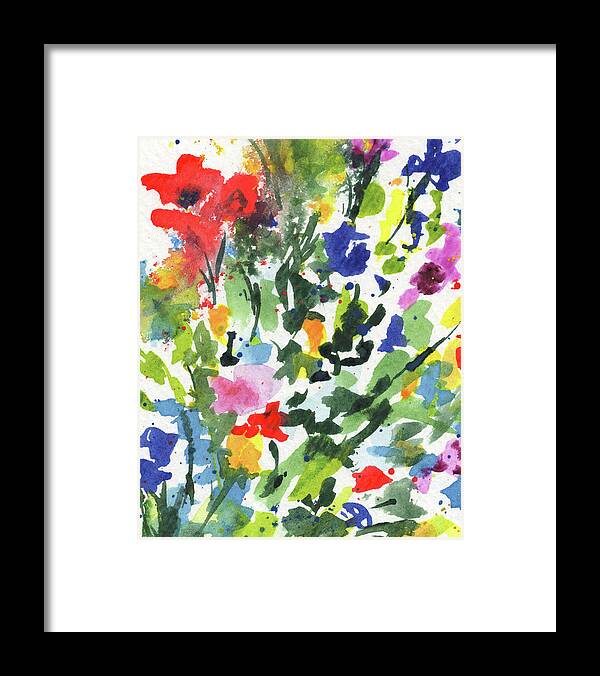 Abstract Flowers Framed Print featuring the painting Abstract Burst Of Flowers Multicolor Splash Of Watercolor V by Irina Sztukowski