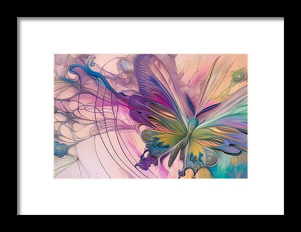 Digital Butterfly Abstract Pasteis Framed Print featuring the digital art Abstract Butterfly in Pastels by Beverly Read