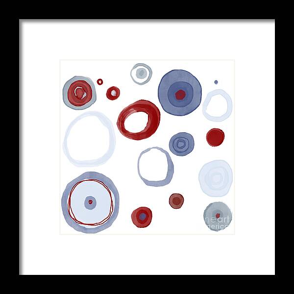 Abstract Shapes Framed Print featuring the painting Abstract Circles in Red White and Blue by Patricia Awapara