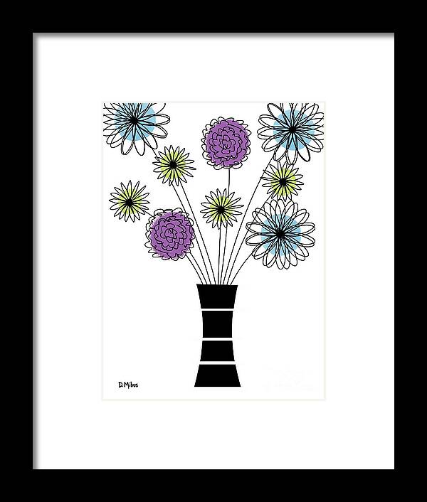 Mid Century Modern Framed Print featuring the mixed media Abstract Flowers Cool Colors by Donna Mibus