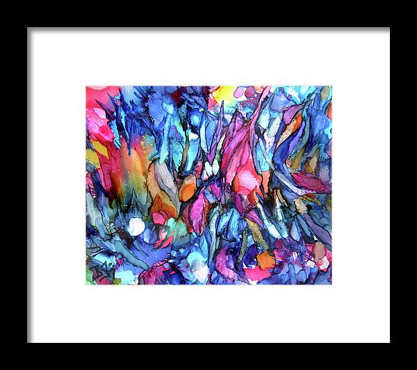 Alcohol Ink Framed Print featuring the painting Abstract Garden by Jean Batzell Fitzgerald