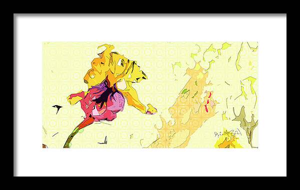 Abstract Art Framed Print featuring the mixed media Abstract Iris in Yellow Space by Ginette Callaway