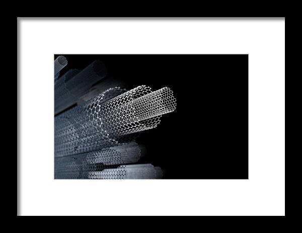 Material Framed Print featuring the photograph Abstract nano molecular structure digital concept by Olemedia