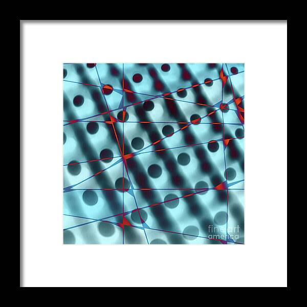 Red Framed Print featuring the digital art Abstract Pattern Blue Grid by Edward Fielding