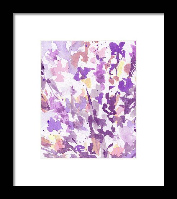 Abstract Flowers Framed Print featuring the painting Abstract Purple Flowers The Burst Of Color Splash Of Watercolor I by Irina Sztukowski