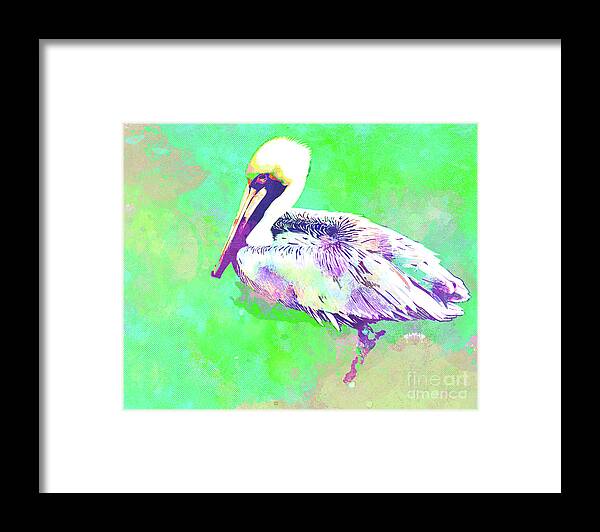 Florida Framed Print featuring the mixed media Abstract Watercolor - Florida Pelican by Chris Andruskiewicz