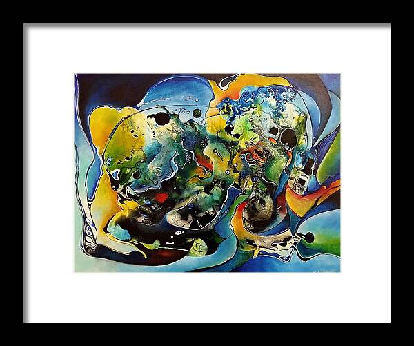 Abstract Mixed Media Framed Print featuring the painting Abstract World by Wolfgang Schweizer