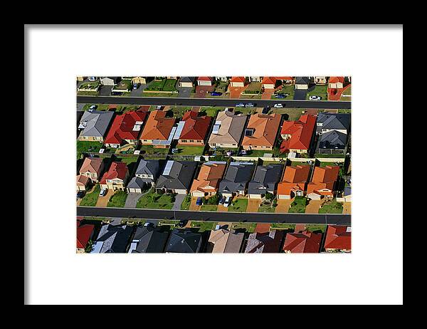 Orange Color Framed Print featuring the photograph Acacia Gardens, North-West Sydney, Aerial Photography by Andrew Merry