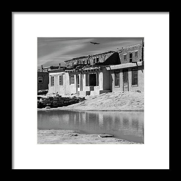 Acoma Pueblo Framed Print featuring the photograph Acoma Pueblo Adobe Homes B W by Mike McGlothlen