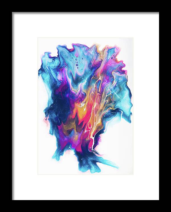 Abstract Framed Print featuring the painting Acrylic Pouring Art Dutch Pour Blue Purple Gold by Matthias Hauser